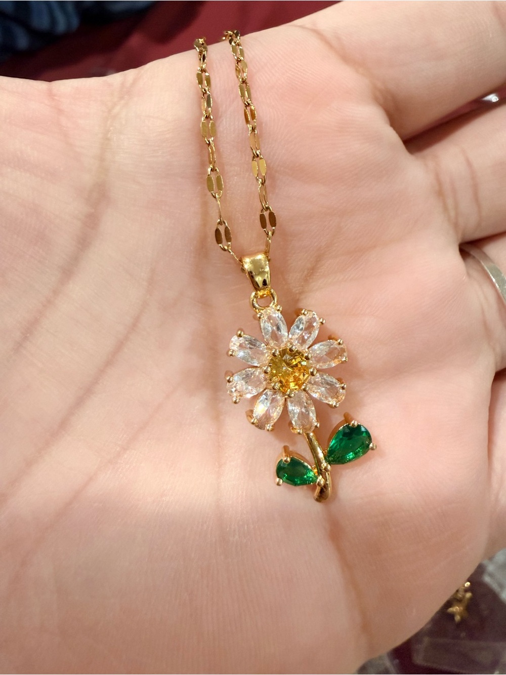 Gold-Tone Floral Pendant Necklace with Yellow and Green Stones